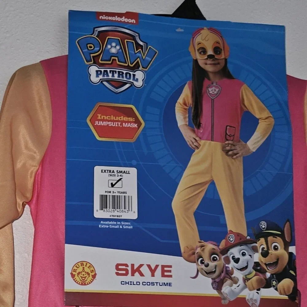 NWT Paw Patrol Skye Halloween Costume Girls XS 3-4 Jumpsuit Mask Rubie's Pink - Picture 2 of 6